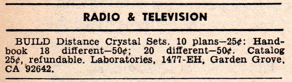 Electronics Hobbyist magazine MRL ad 1975