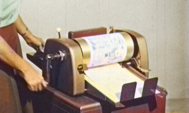 mimeograph machine made by the A. B. Dick company