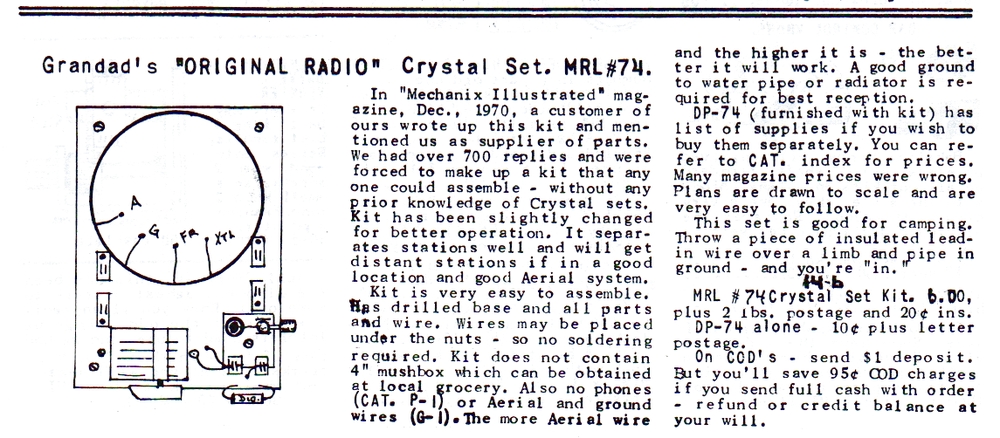 MRL #74 Crystal Set